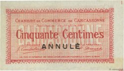 50 Centimes Annulé FRANCE régionalisme et divers Carcassonne 1917 JP.038.12 SUP