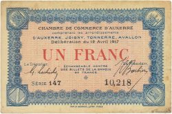 1 Franc FRANCE regionalism and miscellaneous Auxerre 1917 JP.017.17 VF