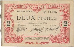 2 Francs FRANCE regionalism and miscellaneous Cambrai 1914 JP.037.13 VF+