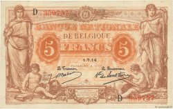 5 Francs BELGIUM  1914 P.074a XF