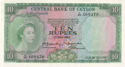 10 Rupees CEYLAN  1953 P.055 SUP