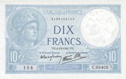 10 Francs MINERVE modifié FRANCE  1941 F.07.30 SUP à SPL