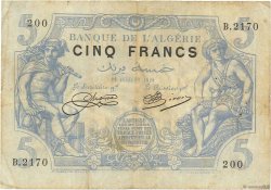 5 Francs ALGÉRIE  1920 P.071b TB