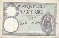 20 Francs ALGERIA  1941 P.078c VF