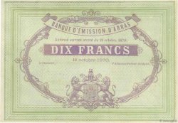 10 Francs Non émis FRANCE regionalismo y varios Arras 1870 JER.62.02c