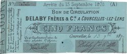 5 Francs FRANCE regionalismo y varios Courcelles-Lez-Lens 1870 JER.62.13d