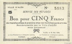 5 Francs FRANCE régionalisme et divers Alès 1940 K.003b SPL
