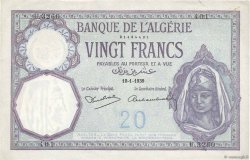 20 Francs ALGÉRIE  1939 P.078c pr.SUP