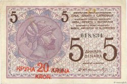20 Kronen sur 5 DInara YUGOSLAVIA  1919 P.016a