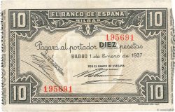 10 Pesetas ESPAGNE Bilbao 1937 PS.562f TTB