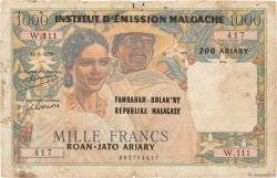 1000 Francs - 200 Ariary MADAGASCAR  1961 P.054