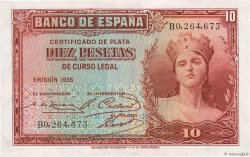 10 Pesetas SPAIN  1935 P.086a AU+