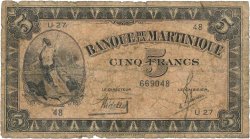 5 Francs MARTINIQUE  1942 P.16b SGE