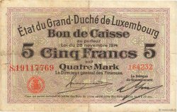 5 Francs /  4 Marks LUXEMBOURG  1914 P.23