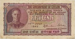 50 Cents CEYLON  1942 P.045a F