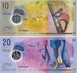 Lot de 2 Billets : 10  et 20 Rufiyaa MALDIVES  2015 P.LOT