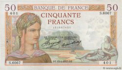 50 Francs CÉRÈS FRANCE 1937 F.17.37 TTB