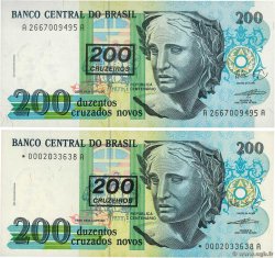200 Cruzeiros sur 200 Cruzados Novos Remplacement BRAZIL  1990 P.225 et P.225r UNC