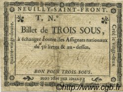 3 Sous FRANCE regionalism and miscellaneous Neuilly Saint Front 1792 Kc.02.139