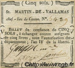 5 Sols FRANCE régionalisme et divers Saint-Martin-De-Vallamas 1792 Kc.07.140 TTB