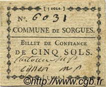 5 Sols FRANCE régionalisme et divers Sorgues 1792 Kc.13.125a SUP