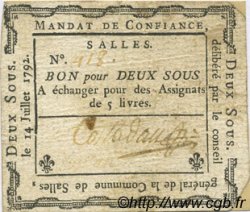 2 Sous FRANCE regionalism and miscellaneous Salles 1792 Kc.26.165 VF+