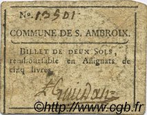 2 Sols FRANCE Regionalismus und verschiedenen Saint Ambroix 1792 Kc.30.091f