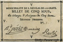 5 Sous FRANCE régionalisme et divers Saint Nicolas De La Grave 1792 Kc.31.158c SUP