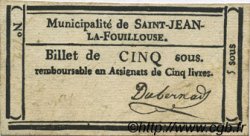 5 Sous FRANCE regionalism and miscellaneous Saint Jean La Fouillouse 1792 Kc.48.113b VF