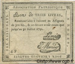 3 Livres Faux FRANCE régionalisme et divers Rouen 1792 Kc.76.162 TTB