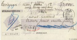 38000 Francs FRANCE régionalisme et divers Bordeaux 1912 DOC.Chèque TTB