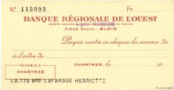 Francs FRANCE régionalisme et divers Chartres 1943 DOC.Chèque SUP