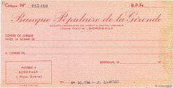 Francs FRANCE regionalism and miscellaneous Bordeaux 1943 DOC.Chèque