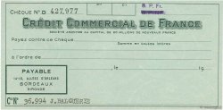 Francs FRANCE régionalisme et divers Bordeaux 1960 DOC.Chèque SPL
