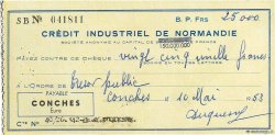 25000 Francs FRANCE régionalisme et divers Conches 1953 DOC.Chèque SUP