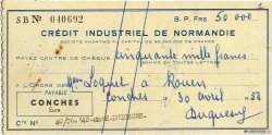50000 Francs FRANCE régionalisme et divers Conches 1953 DOC.Chèque SUP