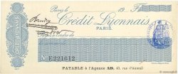 Francs FRANCE regionalismo e varie Paris 1900 DOC.Chèque