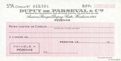 Francs FRANCE régionalisme et divers Pézenas 1943 DOC.Chèque NEUF
