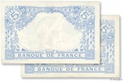 5 Francs BLEU Consécutifs FRANCE  1915 F.02.29 SUP+