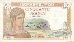 50 Francs CÉRÈS modifié FRANCE  1938 F.18.12