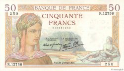 50 Francs CÉRÈS modifié FRANCE  1940 F.18.40 SUP