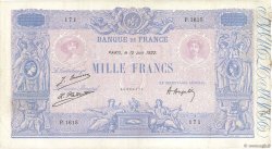 1000 Francs BLEU ET ROSE FRANCE  1922 F.36.38 TB à TTB