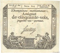 50 Sols Vérificateur FRANCE  1793 Ass.42f SUP+