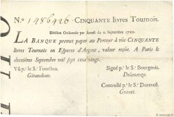 50 Livres Tournois typographié FRANCE  1720 Dor.24 TTB