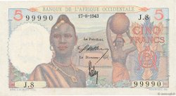 5 Francs AFRIQUE OCCIDENTALE FRANÇAISE (1895-1958)  1943 P.36 SUP
