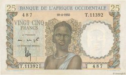 25 Francs FRENCH WEST AFRICA  1953 P.38 XF+