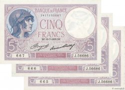 5 Francs FEMME CASQUÉE Consécutifs FRANCE  1933 F.03.17 VF - XF