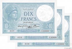 10 Francs MINERVE modifié Consécutifs FRANCE  1941 F.07.28 pr.SPL