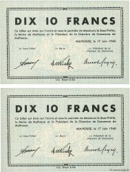 10 Francs Consécutifs FRANCE Regionalismus und verschiedenen Mulhouse 1940 BU.50.02