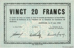 20 Francs FRANCE Regionalismus und verschiedenen Mulhouse 1940 BU.51.03 fST+